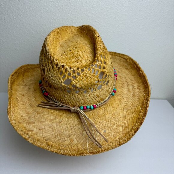 Scala 100% Straw Cowboy Hat Beaded Band  Size L/XL ( 23.25\